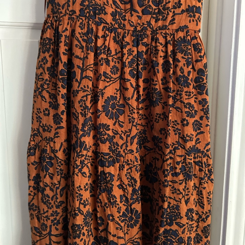 Blue Rain Terracotta and Navy Floral Midi Dress